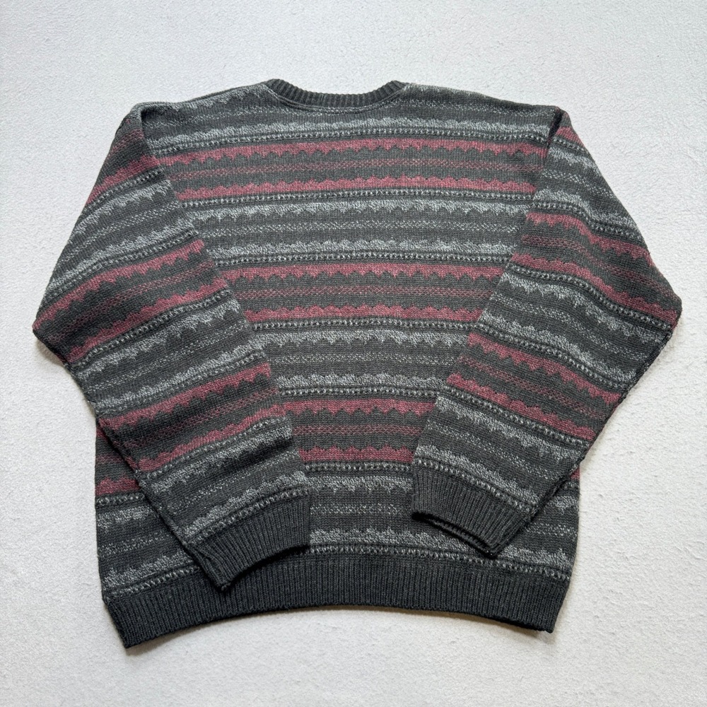 Hunt Club Sweater Men's XL Gray Red Striped Ribbed Knit Crewneck Pullover Canada - Picture 2 of 6